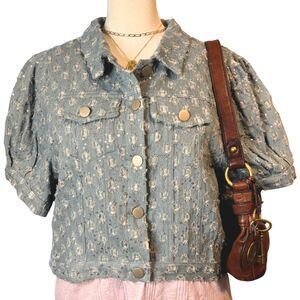 NWT Savanna Jane Sequin Denim Cropped Jacket Size M